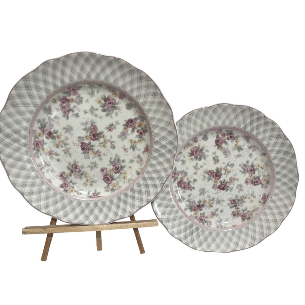 Jessica McClintock Westbury Court Clarise Dinner Plates Floral Plaid Set of 2